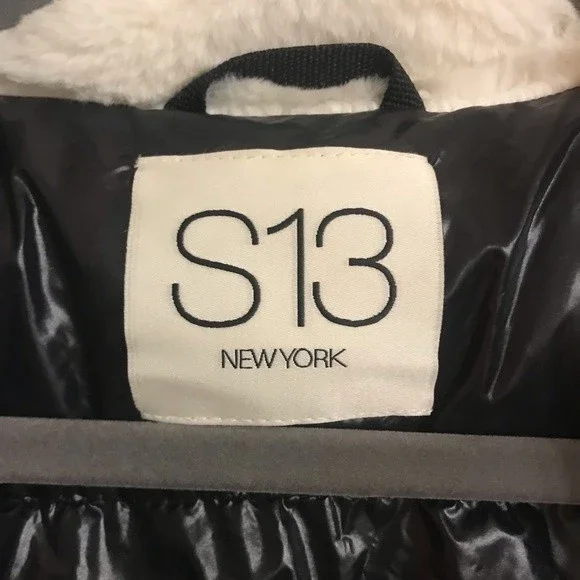 S13 by SAM. Madison Faux Fur Jacket in Cream with Black Puffer Lining, Size L - Picture 3 of 14